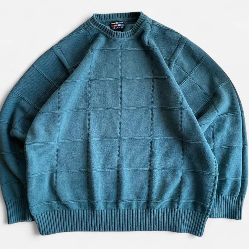 Alexander Julian Colours Teal Cotton Knit Crewneck Pullover Sweater Men’s XXL